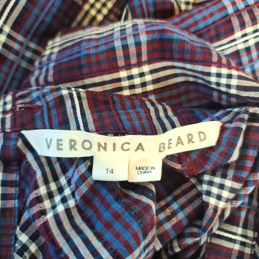 Veronica Beard Isabel Reverse Plaid Shirt Blouse Top Size 14 - Picture 8 of 11